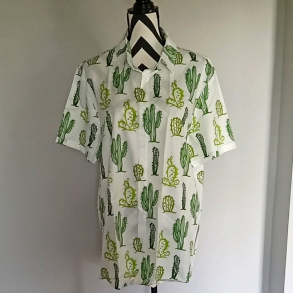Men's Green Cactus Print Shirt - Picture 2 of 7